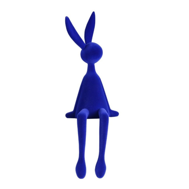 Pointed Ear Rabbit Resin Figurine Soft Flocked Animal Decoration Statue for Home Office Shelf Display