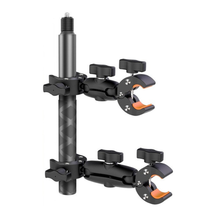 Universal Action Camera Handle Mount with Long Selfie Rod & Heavy-Duty Dual Clamp
