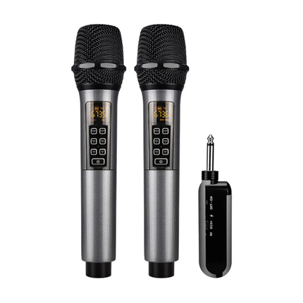 Portable Dual Wireless Microphones with Receiver, Charging Cable & Audio Adapter