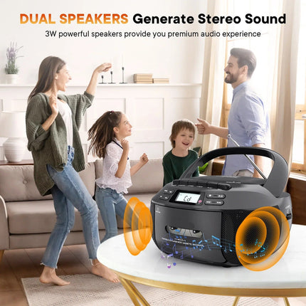 Portable CD and Cassette Player with Bluetooth, USB, FM , and Dual Speakers