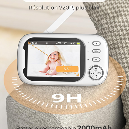Portable 720P Baby Camera Monitor with Temperature Alert & Two-Way Audio