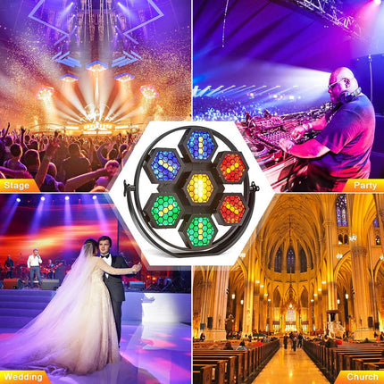 350W 7 Head RGB COB LED Uplight Stage Light with DMX Master Slave and Sound Control for DJ Disco Church Events