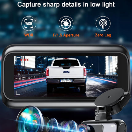 Dual Lens 4K Dash Camera with 2.5K Rear Camera, 3.59" Display, WiFi & Parking Monitor
