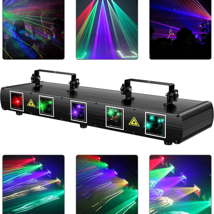 Professional RGBYC 5-Beam DJ Laser Light with Sound Sync, DMX Modes & 100+ Visual Effects