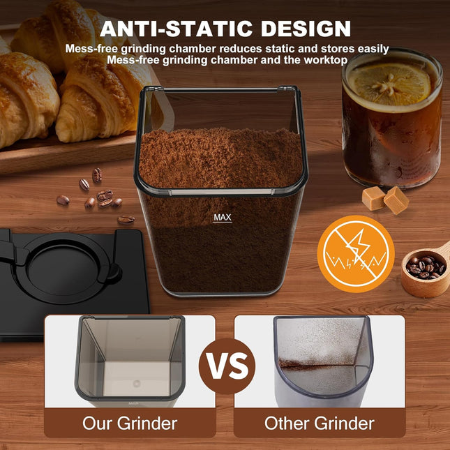 Electric Conical Burr Coffee Grinder with 48 Grind Settings and 35s Timer, Stainless Steel Black