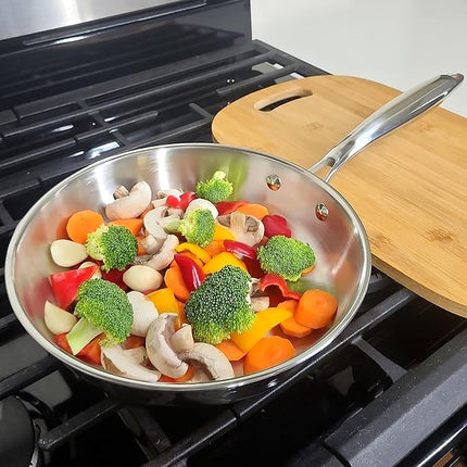 Premium Pure Titanium Fry Pan with Glass Cover and Triple-Layer Heat Core
