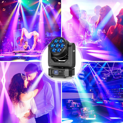 300W Moving Head Stage Light 7x25W RGBW LED Zoom Beam Wash DJ DMX Sound Control Lighting