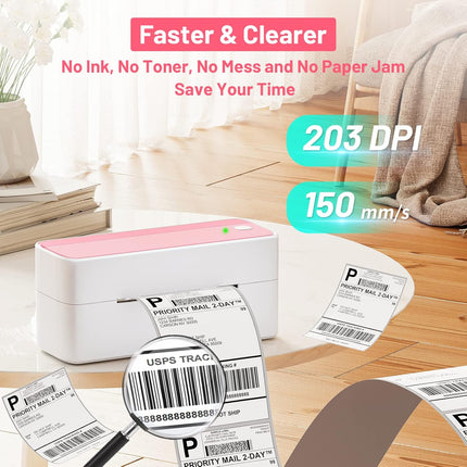 Wireless-Ready Compact Thermal Shipping Label Maker (25–118mm) – USB Powered, Pink Edition