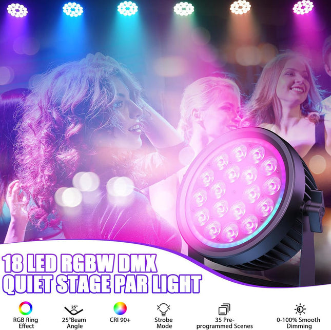 200W Fanless RGBW LED Par Lights – 4-in-1 DMX Stage Uplights for Events and Parties