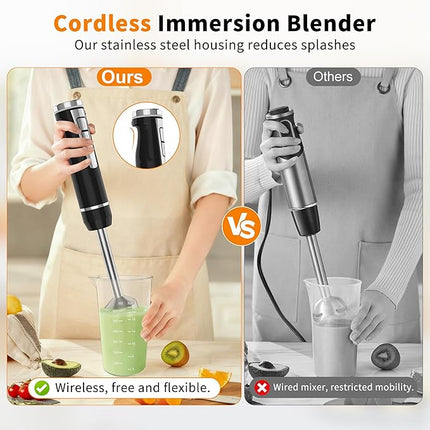 Rechargeable Cordless Hand Blender Set – 8-Speed Control, High-Performance 200W Motor with Whisk & Chopper