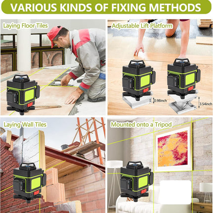 Professional 12-Line Green Beam 3D Laser Level with Self-Leveling Technology