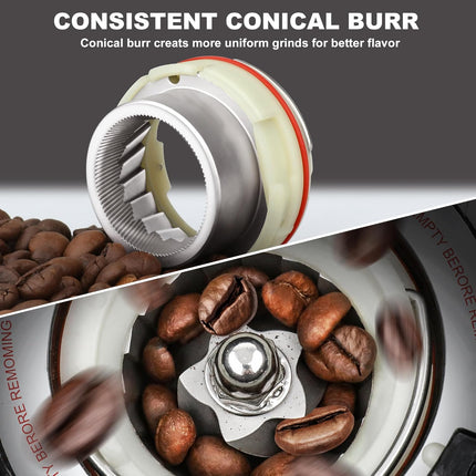 Electric Conical Burr Coffee Grinder with 48 Grind Settings and 35s Timer, Stainless Steel Black