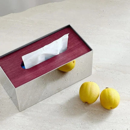 Rectangular Stainless Steel Tissue Box with Wooden Lid and Anti-Slip Base for Home and Kitchen