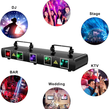 Professional RGBYC 5-Beam DJ Laser Light with Sound Sync, DMX Modes & 100+ Visual Effects