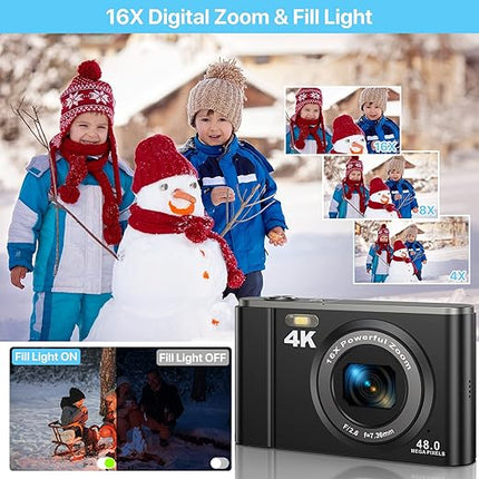 Compact 48MP Photo & 4K 60FPS Video Camera with 2.8" Screen Display