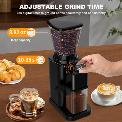 Electric Conical Burr Coffee Grinder with 48 Grind Settings and 35s Timer, Stainless Steel Black