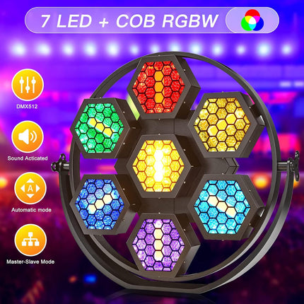 350W 7 Head RGB COB LED Uplight Stage Light with DMX Master Slave and Sound Control for DJ Disco Church Events