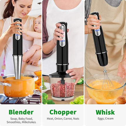 Cordless Multi-Function Immersion Blender Set with Rechargeable Battery and Smart Speed Control