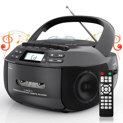 Portable CD and Cassette Player with Bluetooth, USB, FM , and Dual Speakers
