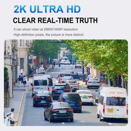 Triple Camera WiFi Car Dash Recorder with 2K Front and Dual 1080p Views Black