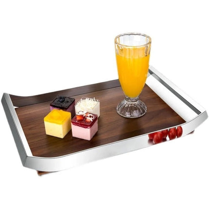 Walnut Serving Tray with Stainless Steel Holder – Large Kitchen, Hotel, and Home Decor Tray