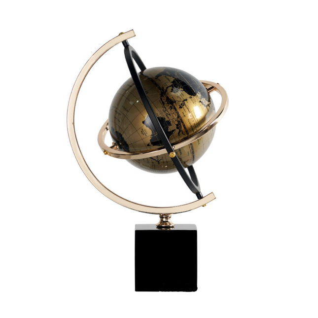Black Decorative Globe with Marble Base and Premium Zinc Alloy for Desk or Home