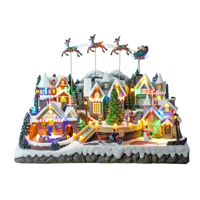 LED Christmas Village with Musical Display and Moving Santa & Reindeer