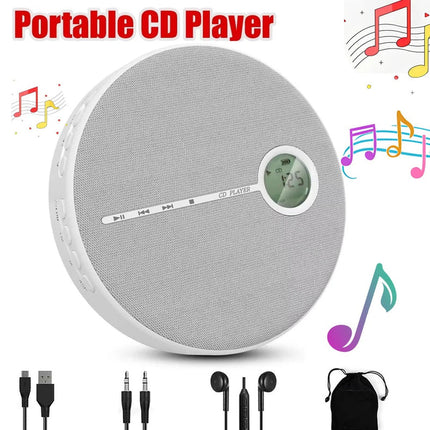 Bluetooth 5.0 Portable CD Player with MP3 Playback, Anti-Skip, Dual Speakers, USB Input & Rechargeable Battery