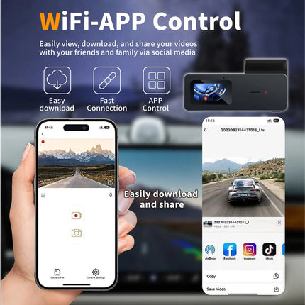 Dual Lens 2K + 1080P Dash Camera with WiFi Recording
