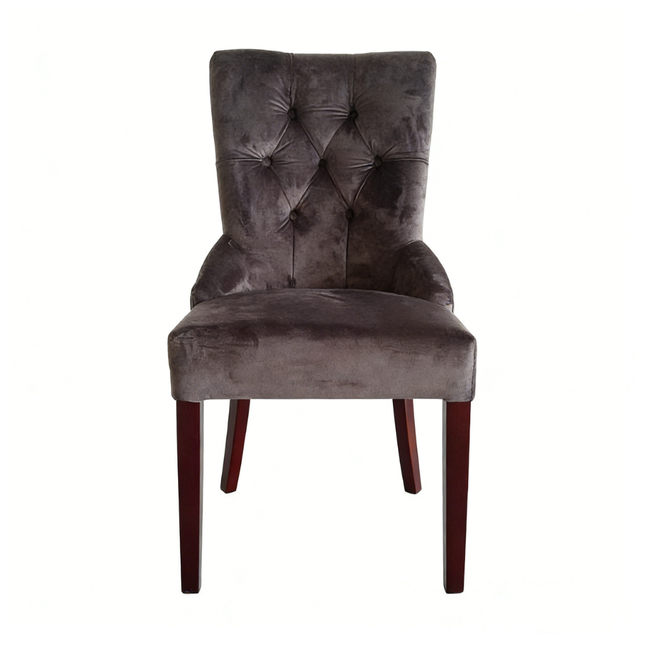 Modern Velvet Upholstered Dining Chair High Back Dark Grey Wood Frame