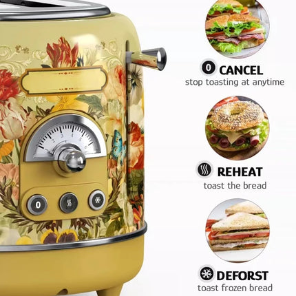 Retro Style 2 Slice Bread Toaster with Defrost Reheat and Crumb Tray 220-240V