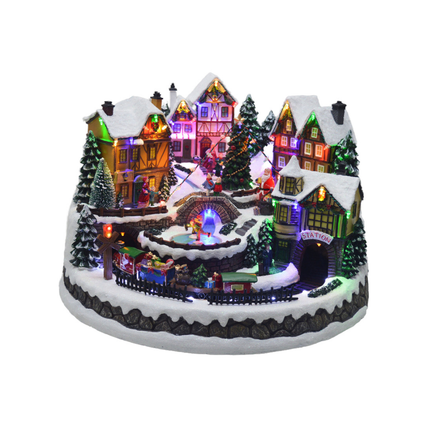 17" LED Musical Village Scene with Rotating Train, Tree Decoration, 8 Songs, Plug-In Adapter