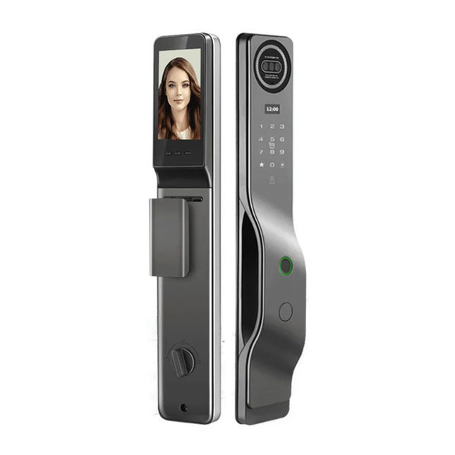 Matte Black Smart Electronic Door Lock Facial Password Card Tuya App Compatible Wooden Metal Doors