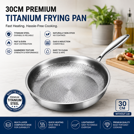 30cm Premium Titanium Frying Pan with Hammered Texture Fast Heating & Hassle-Free Cooking