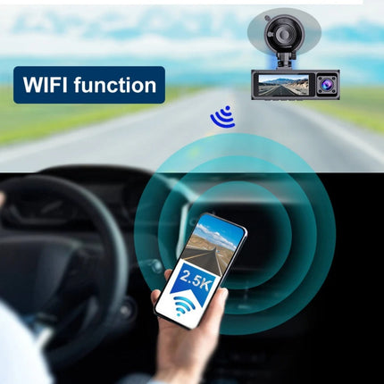 Portable 3-Channel Dash Camera 3.16" IPS Display 2.5K Front + Dual 720p Rear WiFi Black