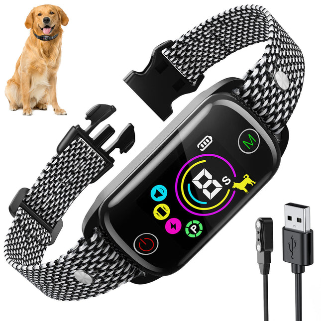 Waterproof Rechargeable Bark Control Collar for Dogs 6–150lbs with Adjustable Nylon Strap IP67 Rated