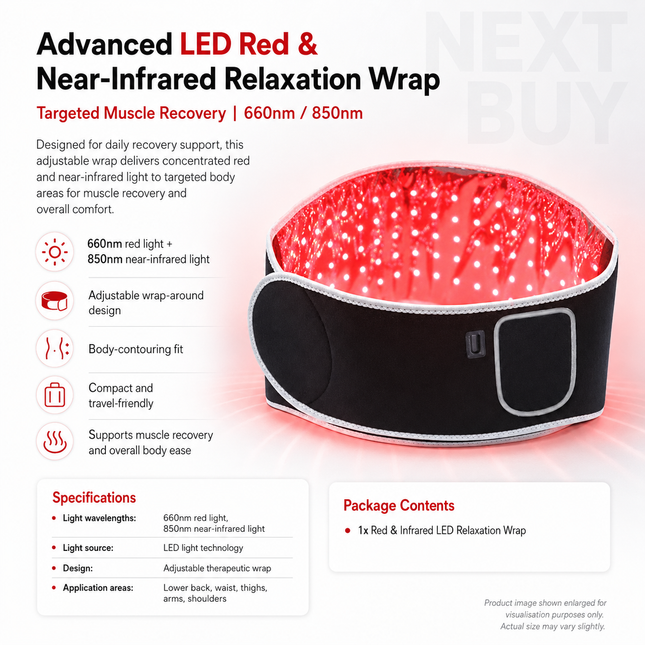 Advanced LED Red & Near-Infrared Relaxation Wrap for Targeted Muscle Recovery (660nm / 850nm)