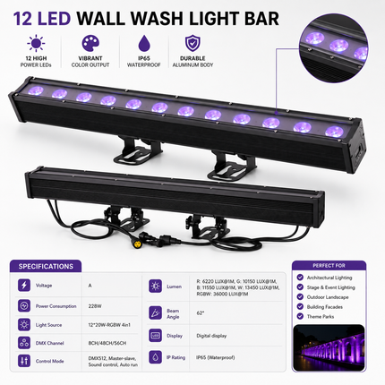 Professional RGBW LED Stage Wash Light 12x20W DMX512 Auto Run Sound Activated Lighting