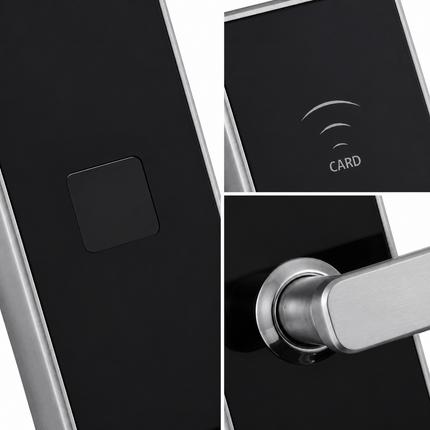 Electronic RFID Hotel Door Lock with LED Light, Card Reader, Brushed Silver Finish