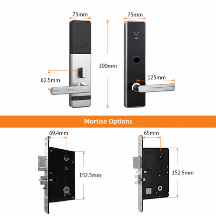 Electronic RFID Hotel Door Lock with LED Light, Card Reader, Brushed Silver Finish
