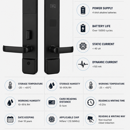 RFID Smart Electronic Door Lock with Card Access and Slim Aluminium Alloy Design