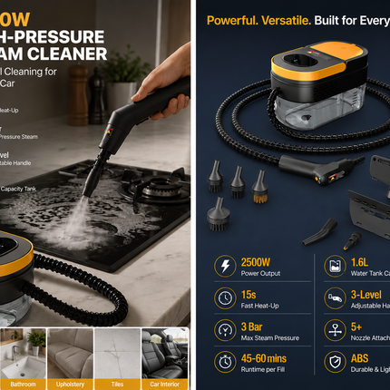 2500W High-Pressure Steam Cleaner with 3-Level Adjustable Handle for Home & Car