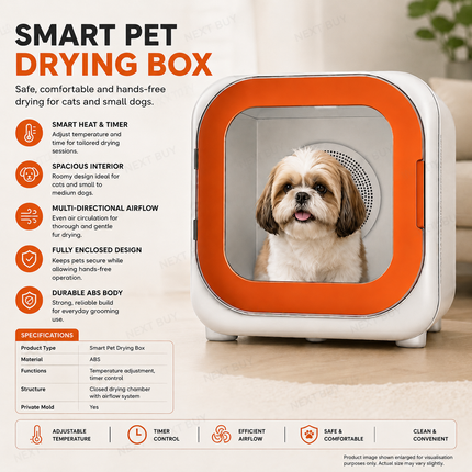 Smart Pet Drying Box with Adjustable Heat & Timer Grooming Dryer for Cats and Small Pets