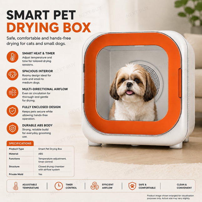 Smart Pet Drying Box with Adjustable Heat & Timer Grooming Dryer for Cats and Small Pets