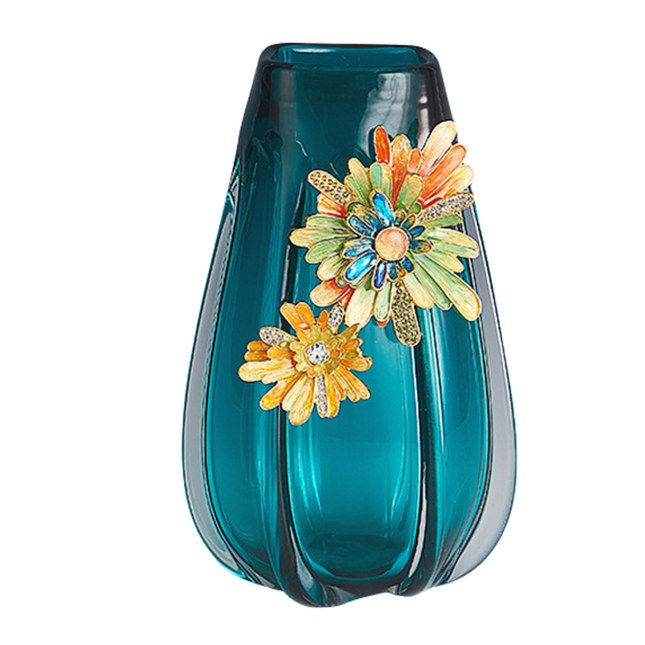Modern Crystal Glass Enamel Vase Matte Finish Tabletop Décor, Chinese-Inspired Design