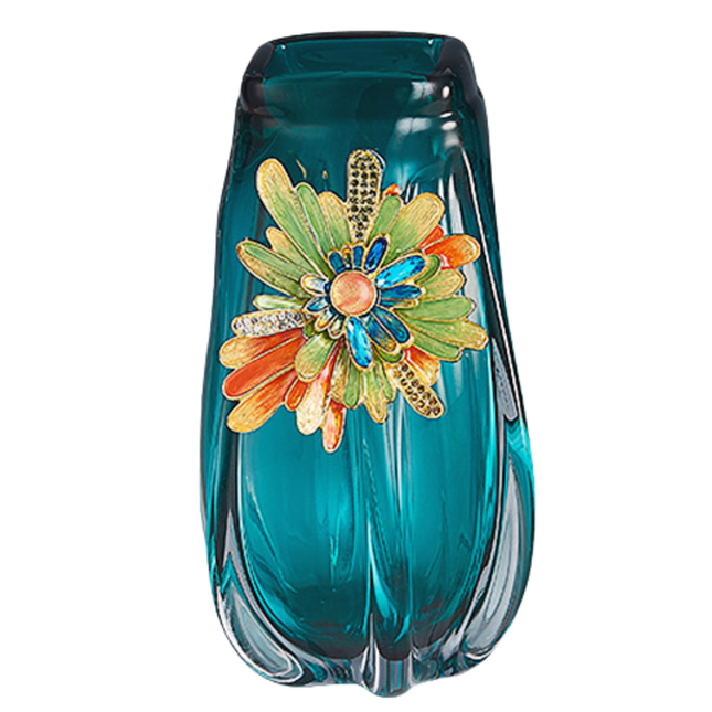 Modern Crystal Glass Enamel Vase Matte Finish Tabletop Décor, Chinese-Inspired Design