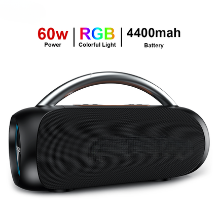 High-Power Portable Bluetooth Speaker with LED Lights, 60W Stereo Sound, Waterproof & Rechargeable