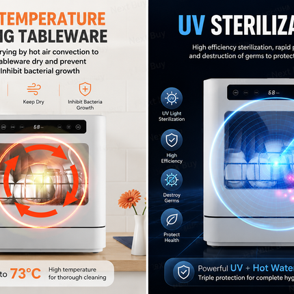 Space-Saving Tabletop Dishwasher with UV Sterilization & Tap Connection