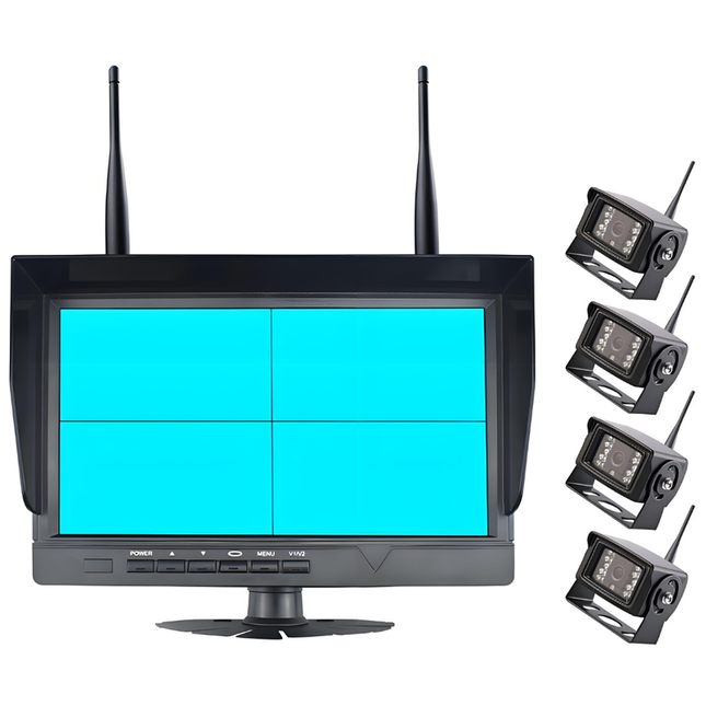 10-Inch HD Wireless Surveillance System with Quad Weatherproof Cameras & 500m Coverage