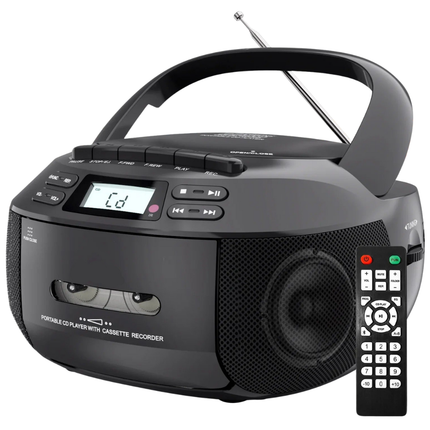 Portable CD and Cassette Player with Bluetooth, USB, FM , and Dual Speakers